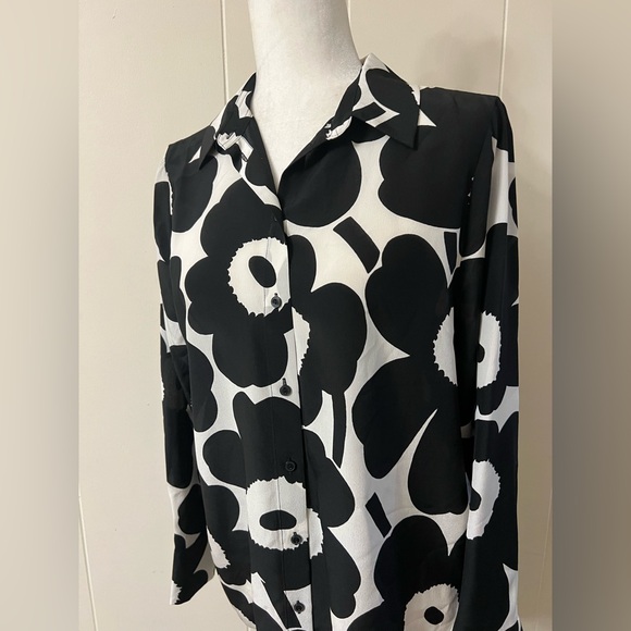 Marimekko GABRO PIENI UNIKKO blouse Long sleeve Black and off white Floral Top - Picture 6 of 13